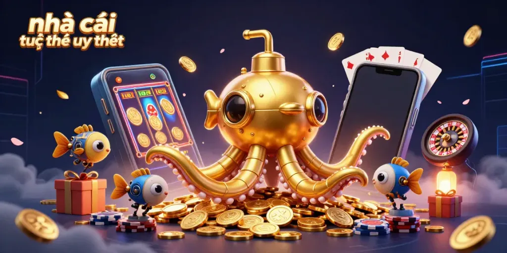 Join the gaming adventure with nhà cái trực tuyến uy tín, showcasing exciting casino fun with gold coins and vibrant games.