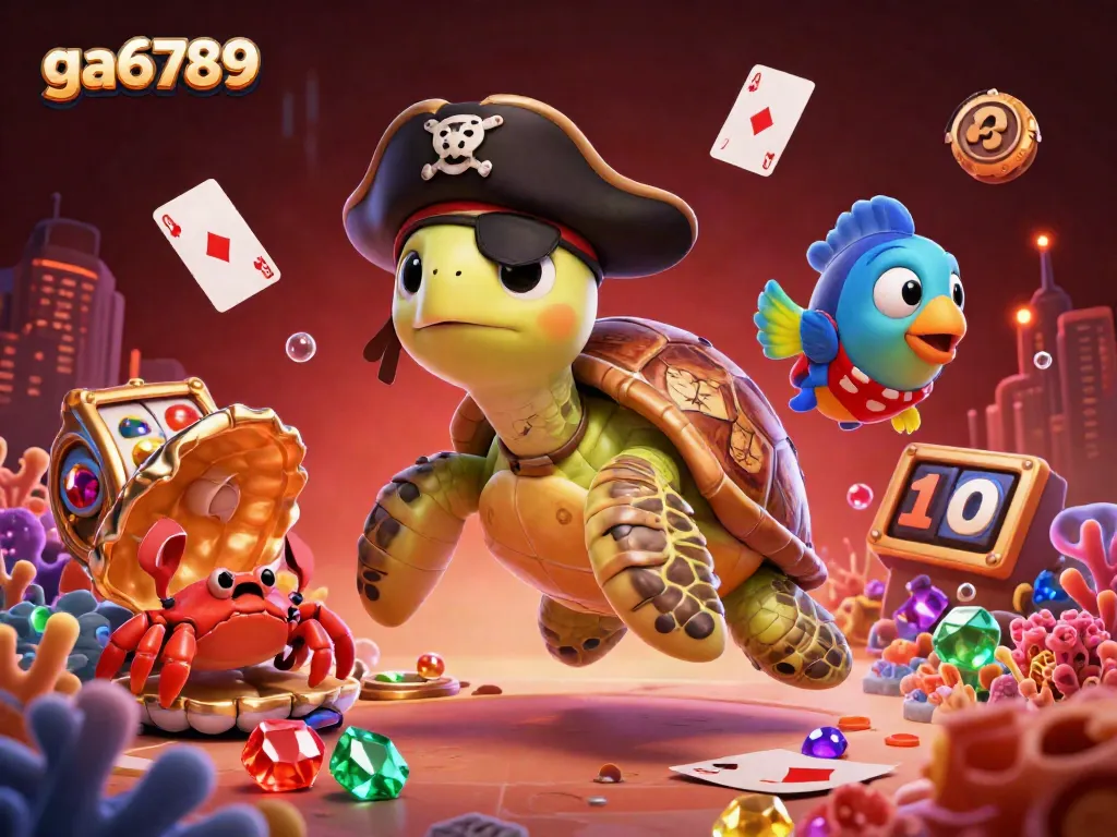 Experience the excitement of gambling with ga6789's vibrant underwater casino scene featuring vibrant characters and game elements.