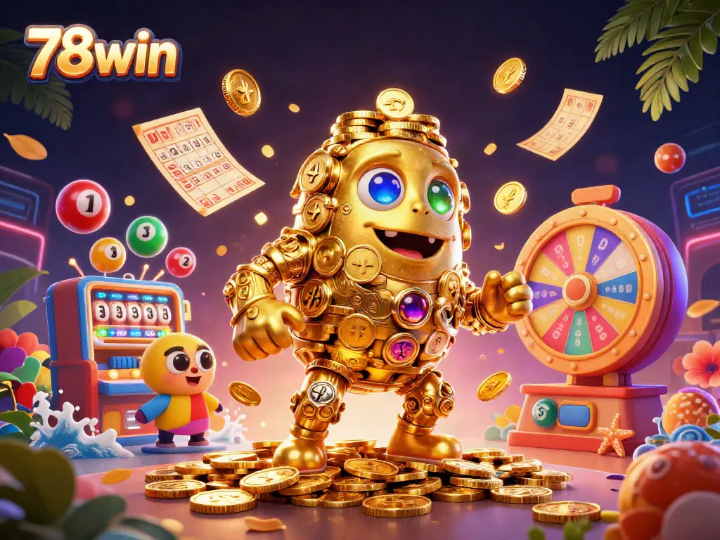 Engage with thrilling gaming excitement at 78win, featuring vibrant lottery elements and a golden golem!