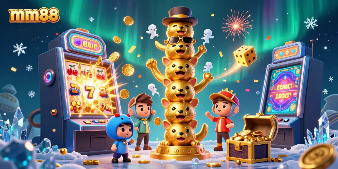 Experience the excitement of mm88 with a dynamic scene showcasing a golden totem, jackpot thunder, and rich casino visuals.