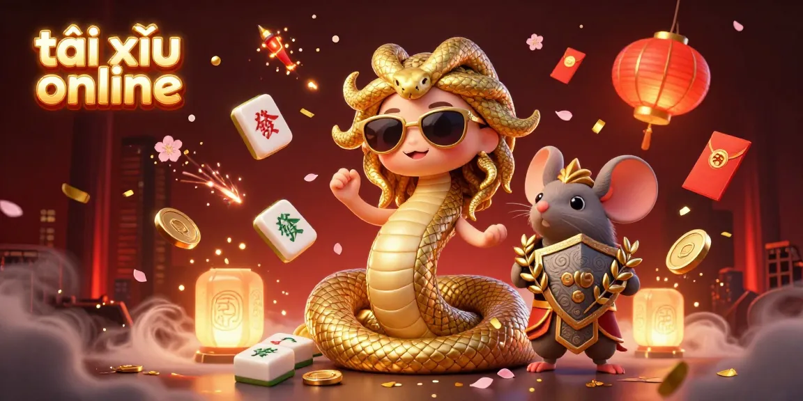 Experience the thrill of tài xỉu online in this vibrant 3D illustration featuring Medusa and a warrior mouse.