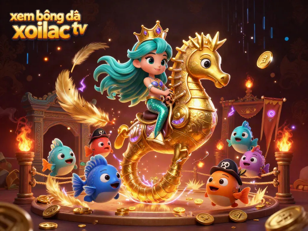 Experience xem bóng đá xoilac tv with dynamic visual elements in a vibrant 3D scene filled with gambling motifs.