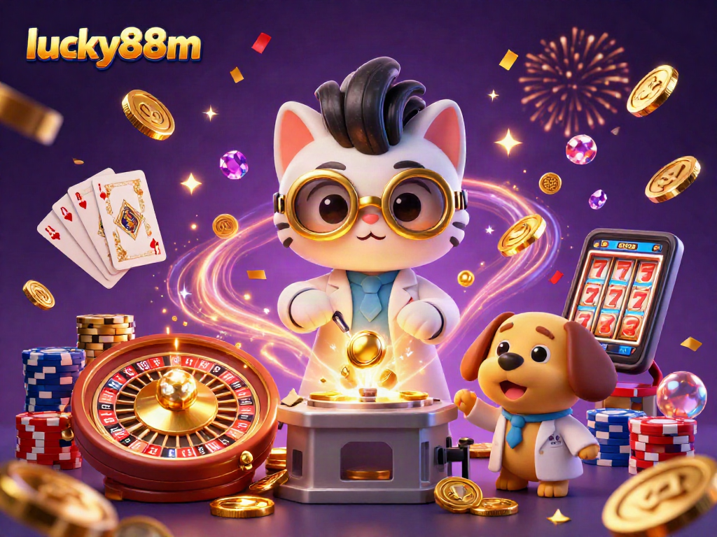 Experience thrilling gameplay with lucky88m in this vibrant 3D casino scene featuring gold coins and rolling roulette.