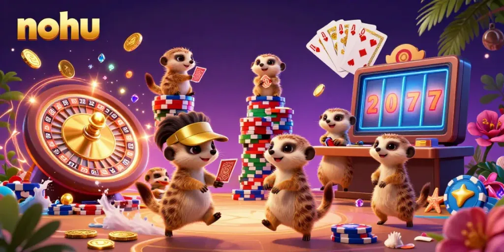 Spin and win at nohu casino with meerkats operating games and jackpots in a vibrant setting.