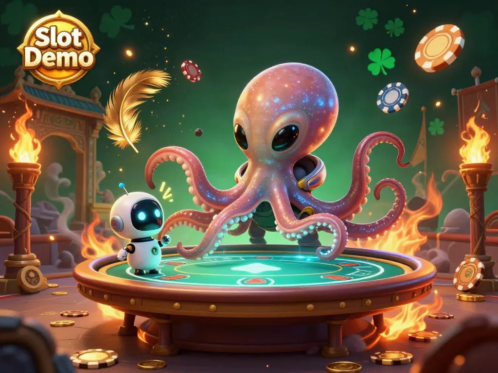 Experience the thrill of Slot Demo with an alien octopus at a holographic poker table.