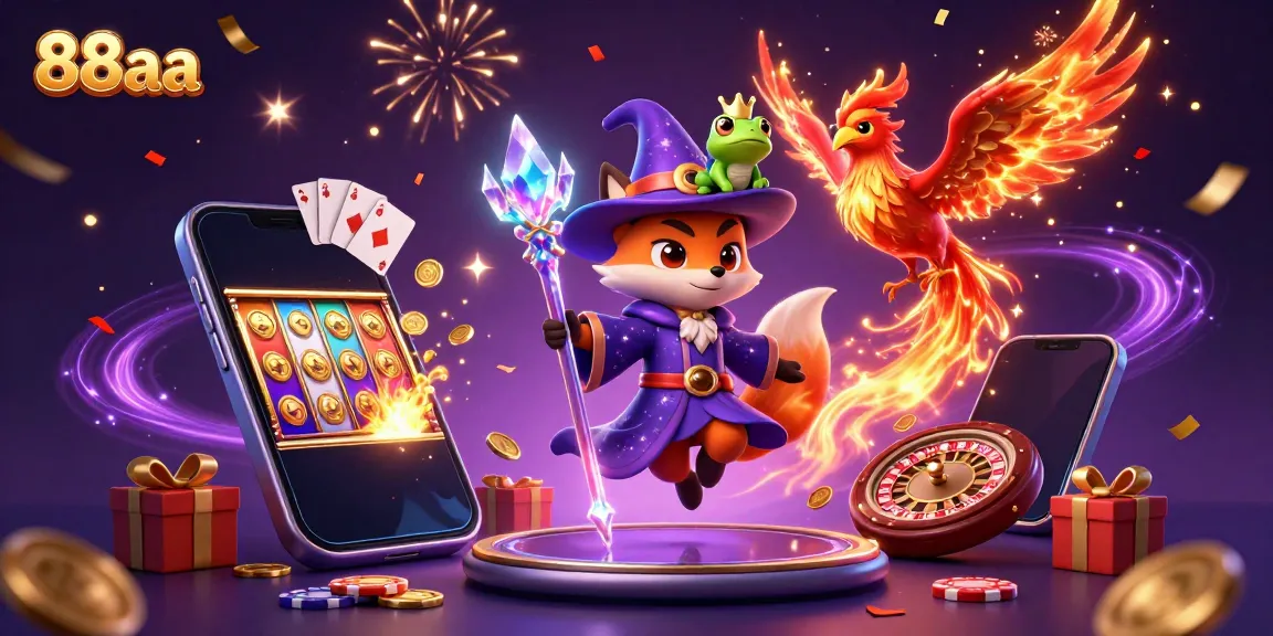 Engage in fun gambling with 88aa as a cartoon wizard fox and phoenix ignite excitement.