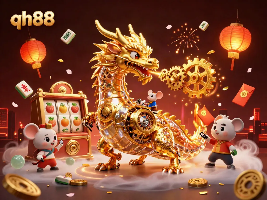 Experience thrilling wins with qh88's spectacular 3D dragon illustration featuring dynamic casino elements.