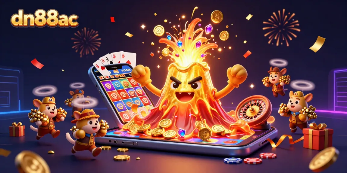 Play exciting games and win with dn88ac in this vibrant casino-themed 3D illustration.