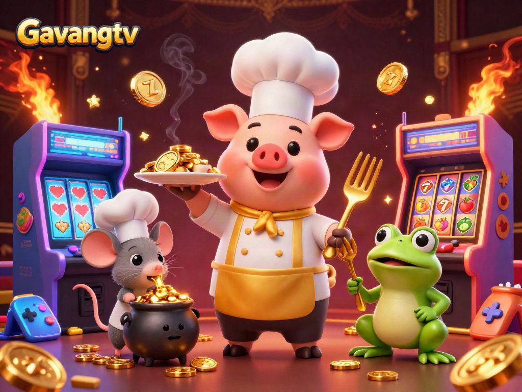 Engage with Gavangtv's thrilling slots and jackpot activities featuring vibrant cartoon characters.