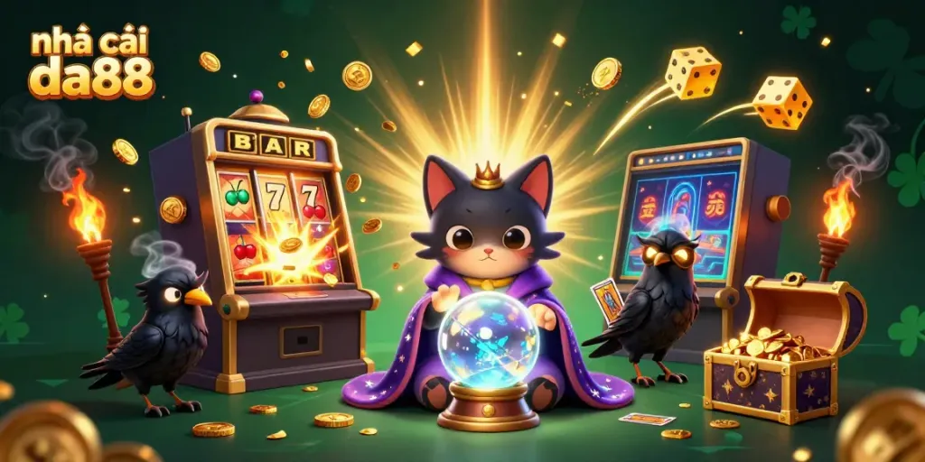 Experience the excitement at nhà cái da88 with vibrant casino elements and mystical characters.