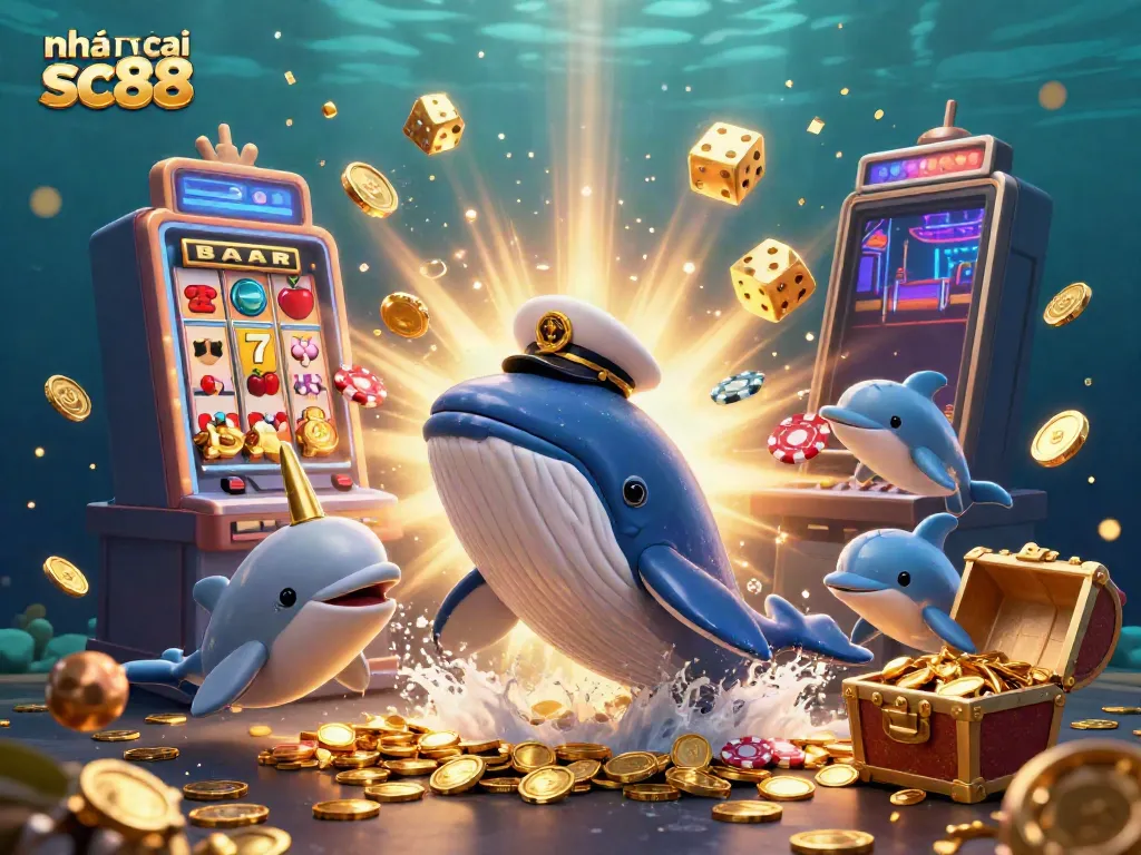 Engage in exciting gaming with nhà cái sc88 as a whale and friends dive into casino treasures.