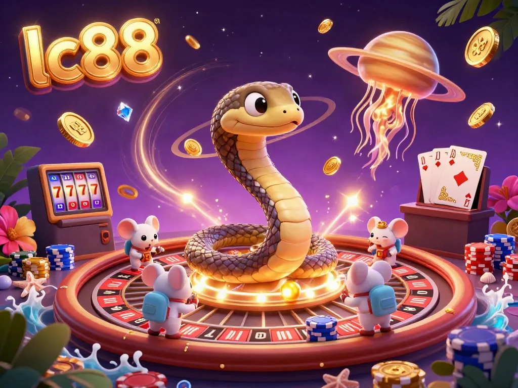 Engaging lc88 casino scene with a Saturn ring roulette wheel, astronaut mice betting, and a cosmic dealer.
