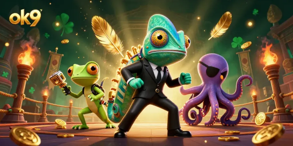 Engage with exciting action at ok9 amidst a vibrant 3D casino scene