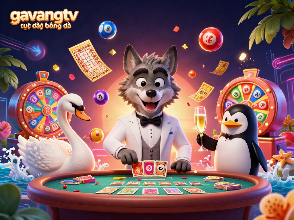 Enjoy gavangtv trực tiếp bóng đá with a vibrant illustration of a gambling scene featuring dynamic elements and engaging characters.