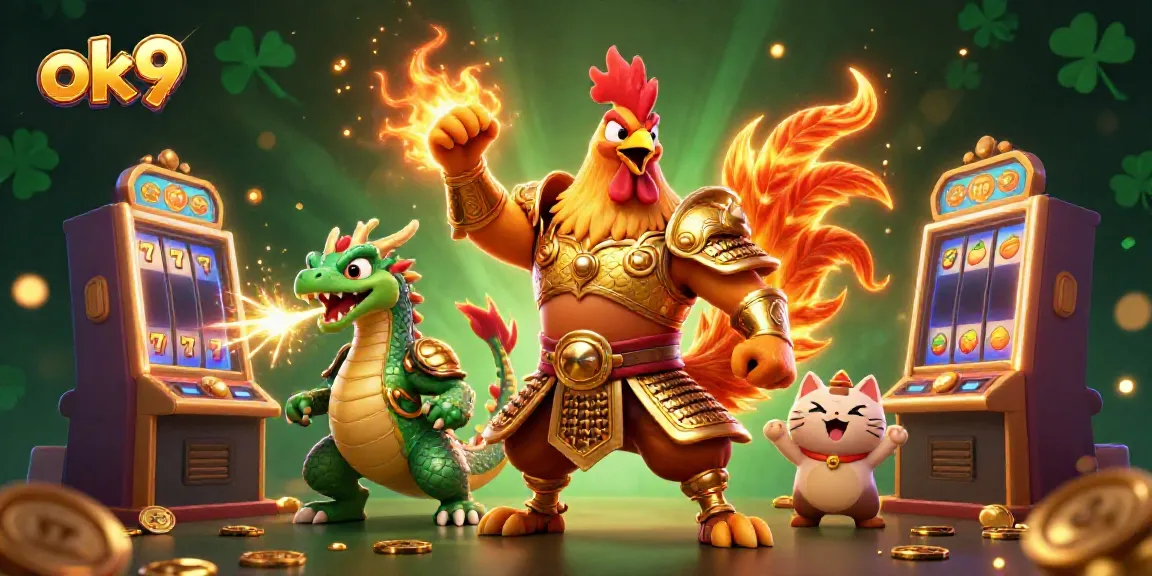 Engage in winning strategies with ok9 in this vibrant casino-themed 3D illustration featuring dynamic characters and elements.