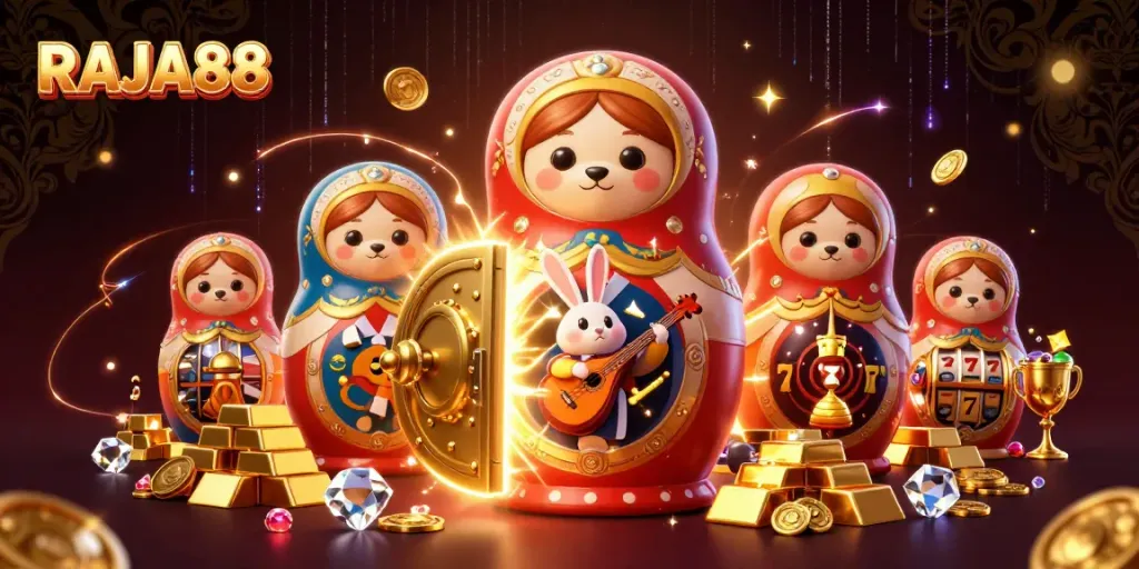 Experience the vibrant world of RAJA88 slots with engaging characters and treasures.