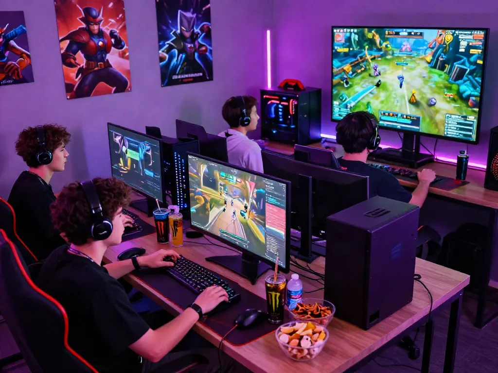Gamers enjoying competitive play in lively gaming lounge focused on istana404 gaming experiences.