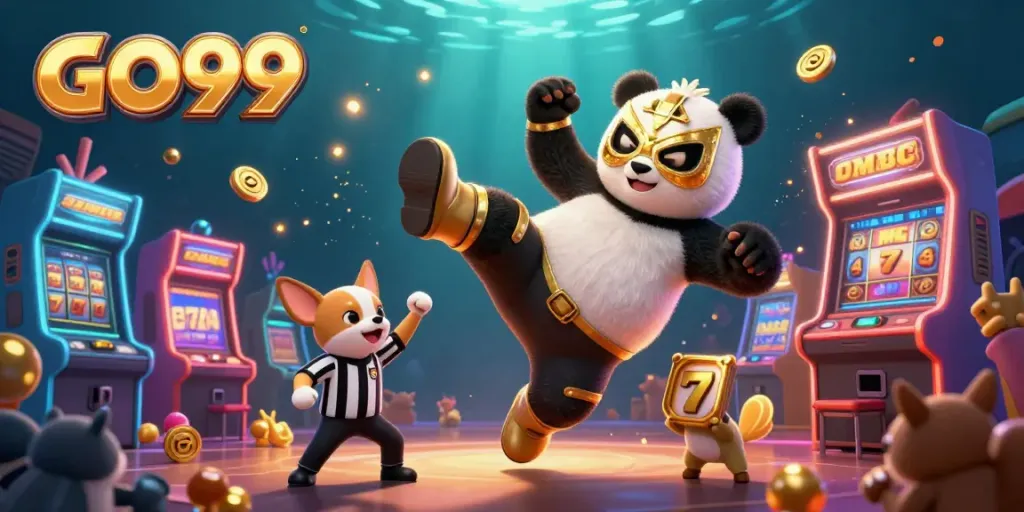 Experience thrill with GO99 in an exciting 3D casino scene featuring animated animals and vibrant game elements.