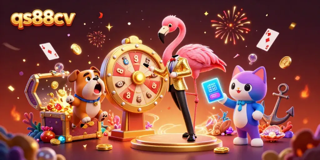 Experience thrilling gambling excitement with qs88cv in a vibrant, animated casino scene featuring prizes and wins.