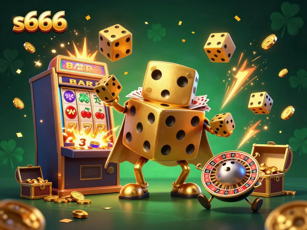 Experience thrilling gameplay with the animated s666 golden dice golem and vibrant casino elements!