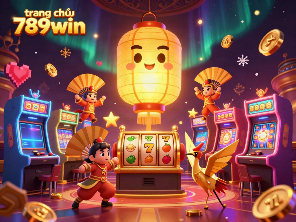 Experience the excitement of trang chủ 789win with our vibrant 3D casino scene showcasing colorful slot machines and dynamic elements.
