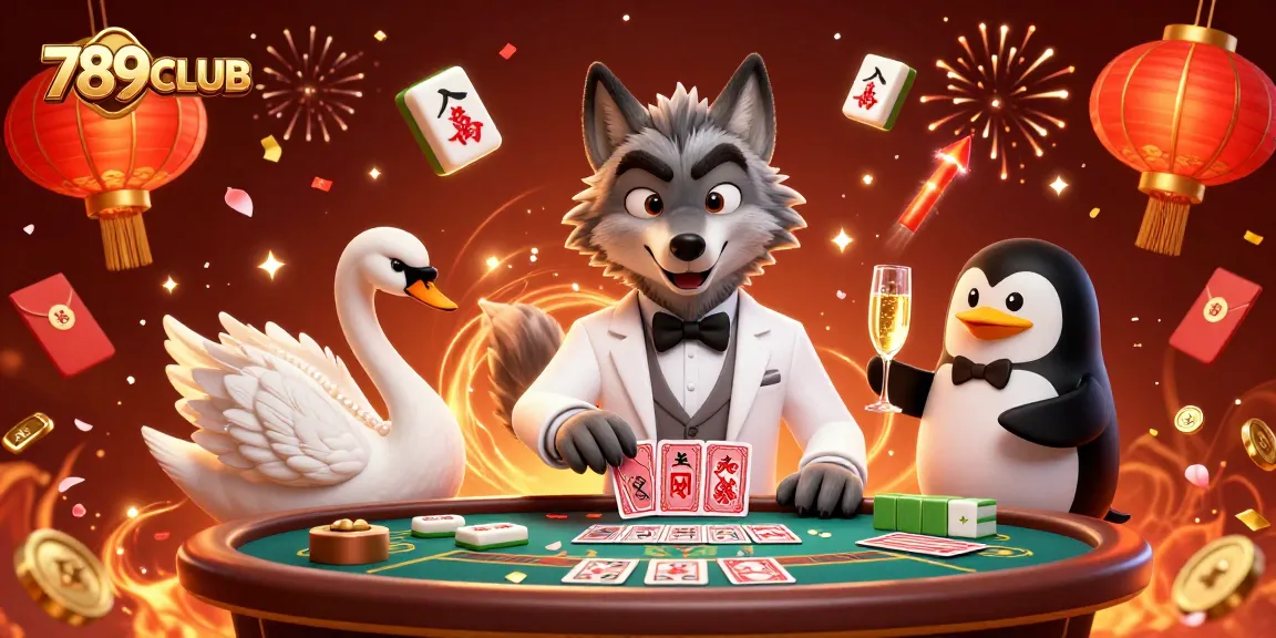 Experience thrilling baccarat gameplay at 789CLUB with an elegant 3D illustration featuring unique characters and exciting casino elements.