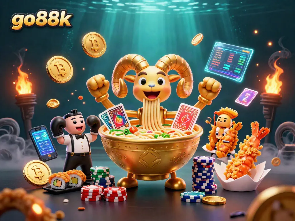 Experience go88k with a vibrant 3D scene featuring fun characters and crypto-themed elements.