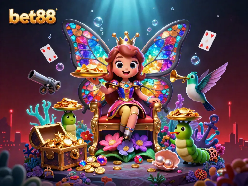 Experience the vibrant world of bet88 with our extravagant 3D illustration of a casino fantasy.