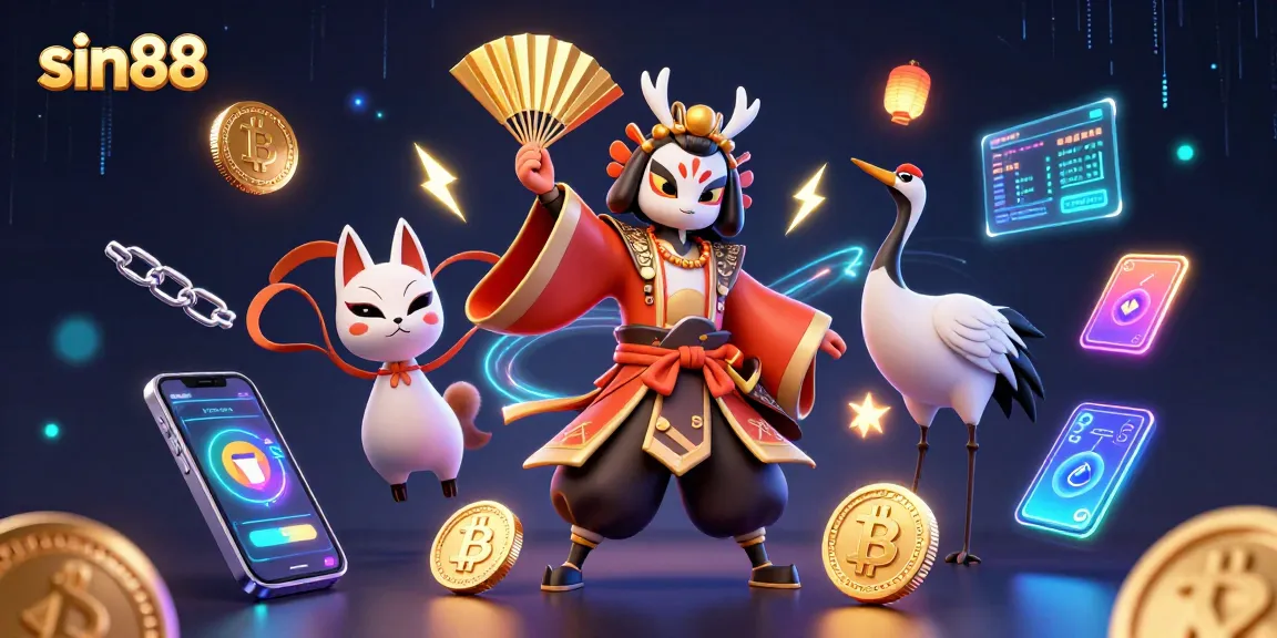 Entertain yourself with sin88 by enjoying a vibrant 3D casino scene featuring crypto elements.