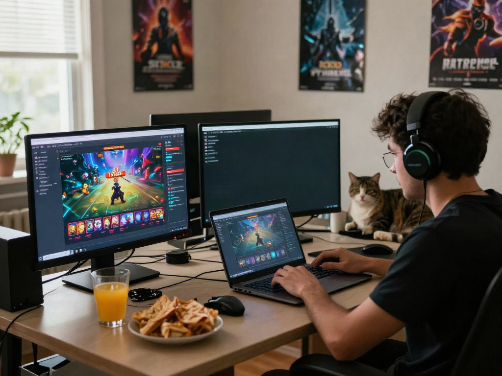 Player enjoying slot88 games on a laptop at home, creating a vibrant gaming atmosphere.