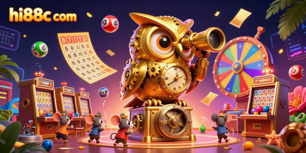 Experience the excitement of hi88c com with vibrant lottery elements and a whimsical casino atmosphere.